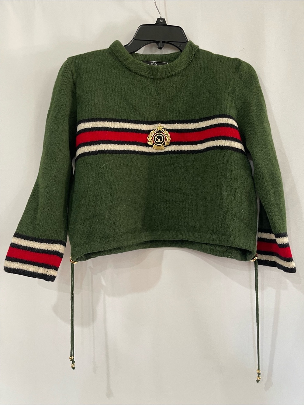 St John sport embroidered striped sweater green red white gold women’s petite